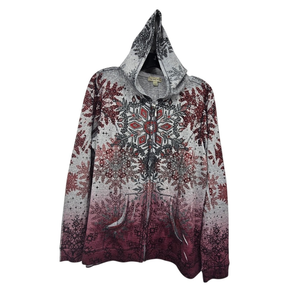 Vintage Y2K One World Live Let Live Zip Up Hoodie Womens XL Gray Burgundy Grunge